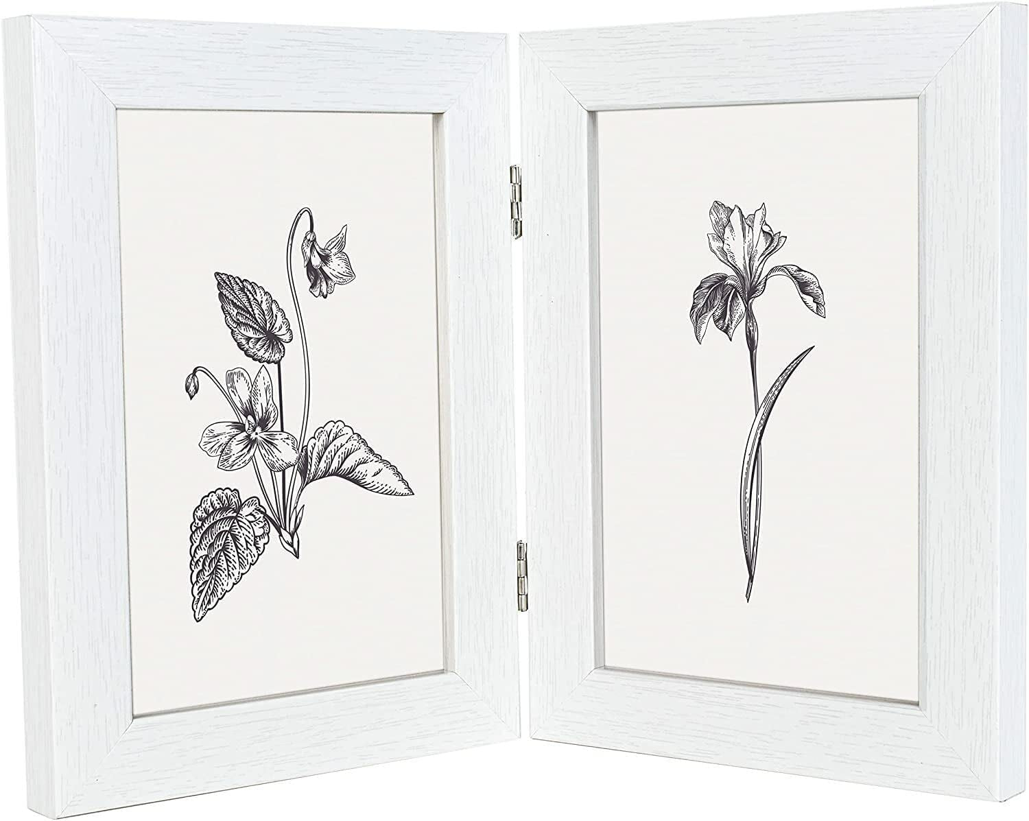 Double Photo Picture Frame 6 X 4, White, Holds 2 Standard Photographs, Freestanding, Twin Hinged 6X4" 10 X 15 Cm Picture Frames