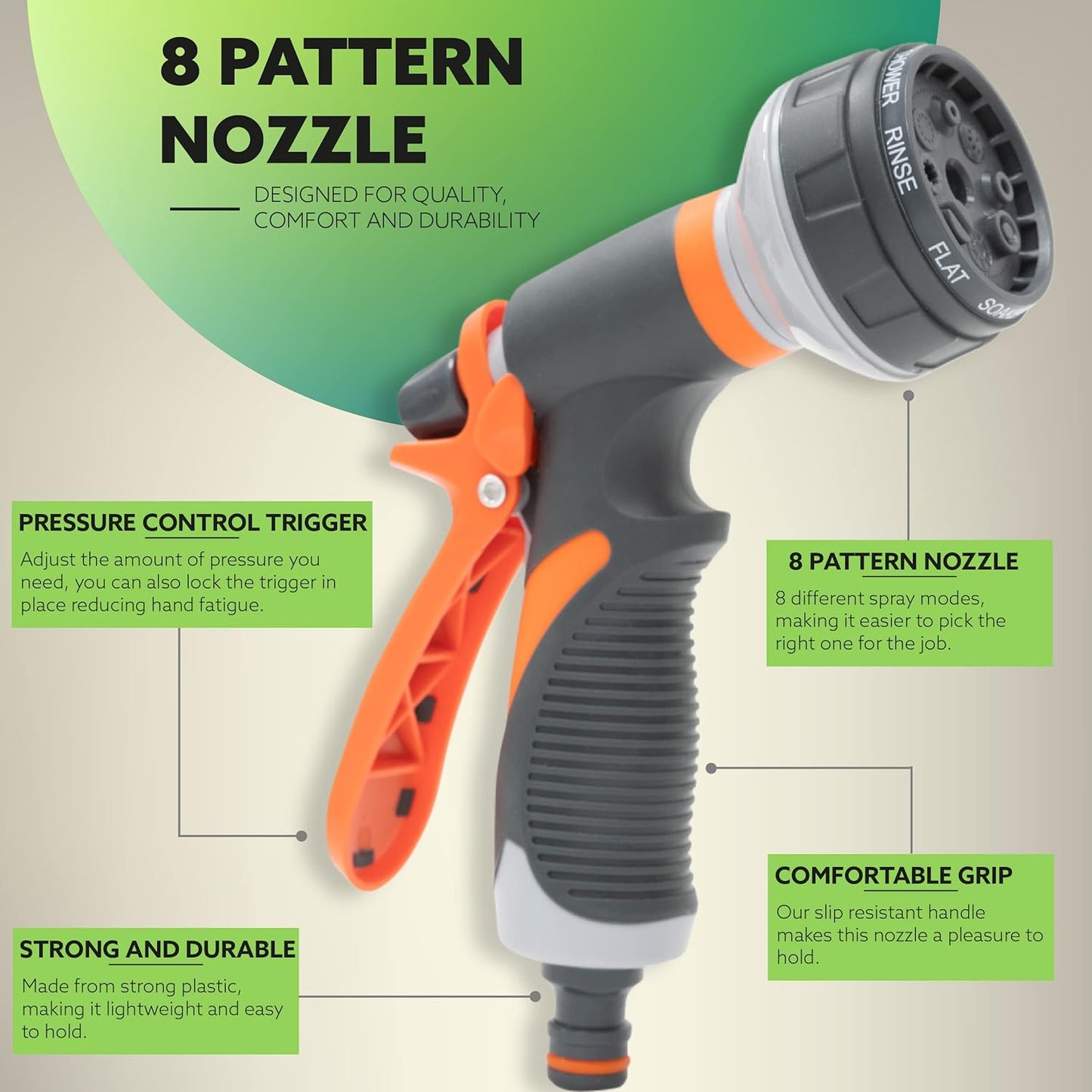 Garden Hose Spray Gun Kit | 8 Adjustable Patterns Nozzles | Non-Slip Garden Accessories | Shower Hose Gun for Planting, Car Cleaning, Washing | Garden Tools Shower Set, Multi