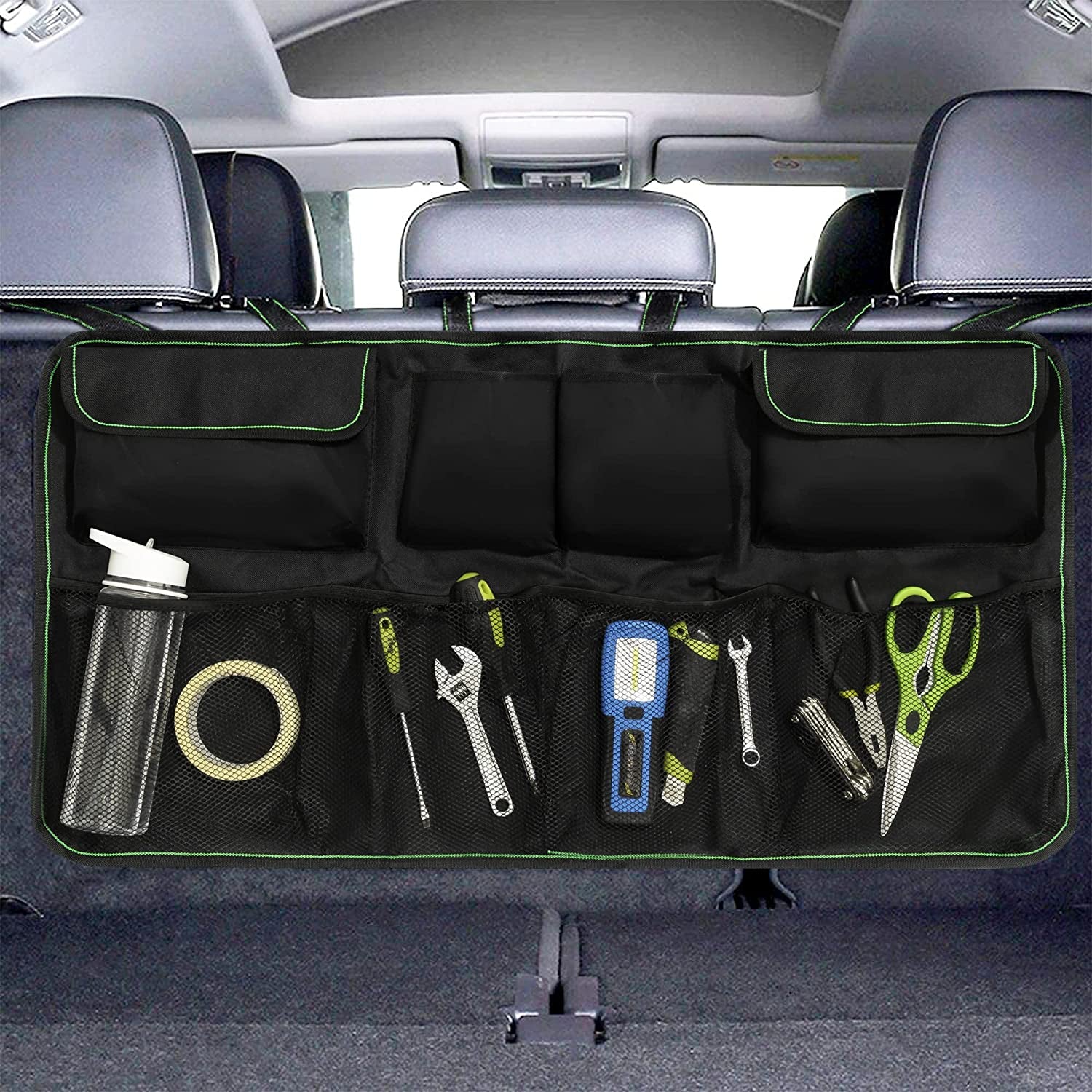Car Boot Seat Organiser with Adjustable Straps - Storage Accessories Organisers - Seat Back Protectors, Medium Large Interior Travel Storage, Foldable Cargo Net Car Backseat Cover Gadgets