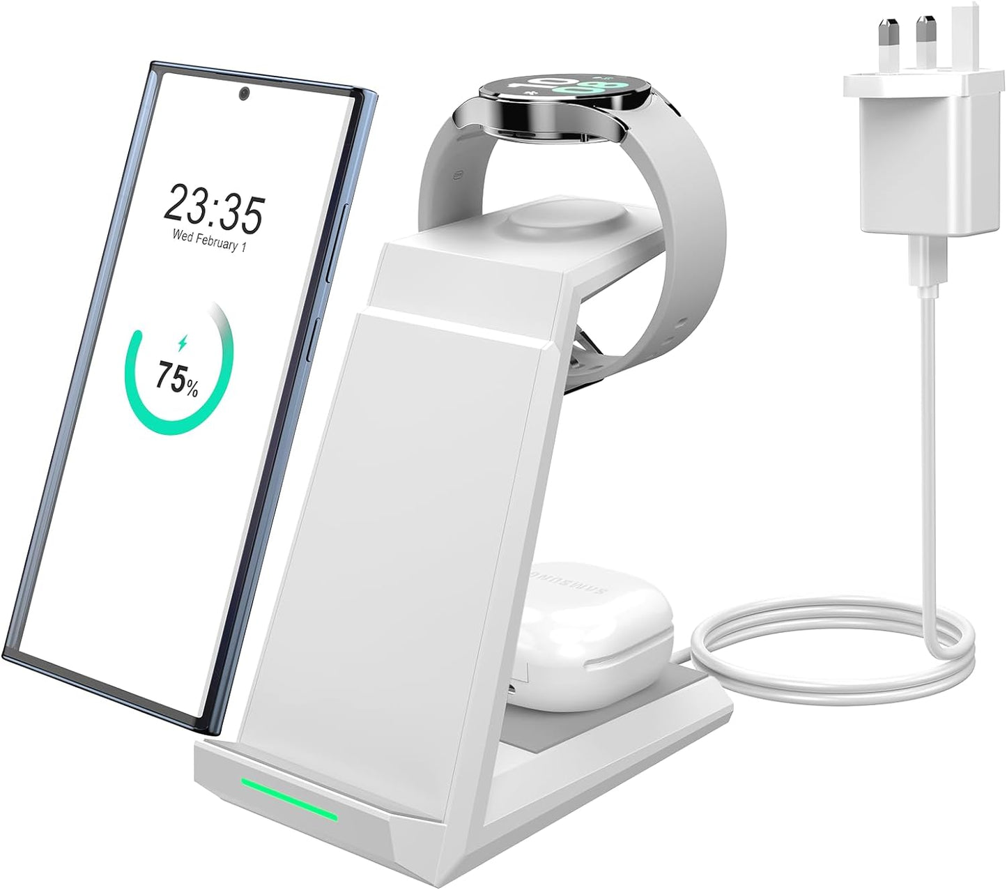 Wireless Charging Station for Samsung -  3 in 1 Wireless Charger for Galaxy Watch 6/5/5 Pro Galaxy Buds, Induction Charging Stand for Multiple Devices S23 Ultra S22 S21 S20 Note 20 Z Fold Flip,P
