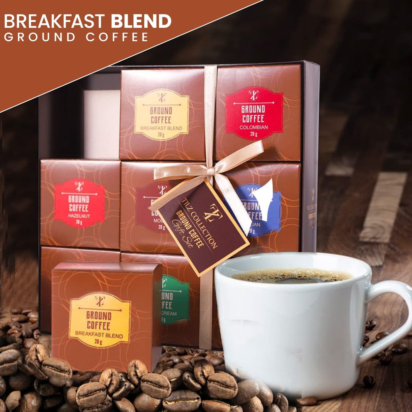 Coffee Gift Set - Gourmet Ground Coffee Gifts, 9 Assorted Flavours Including Amaretto Dark Roast French Vanilla Mocha Italian Colombian, Gifts for Coffee Lovers, Gifts for Men, Women, Gifts for Her
