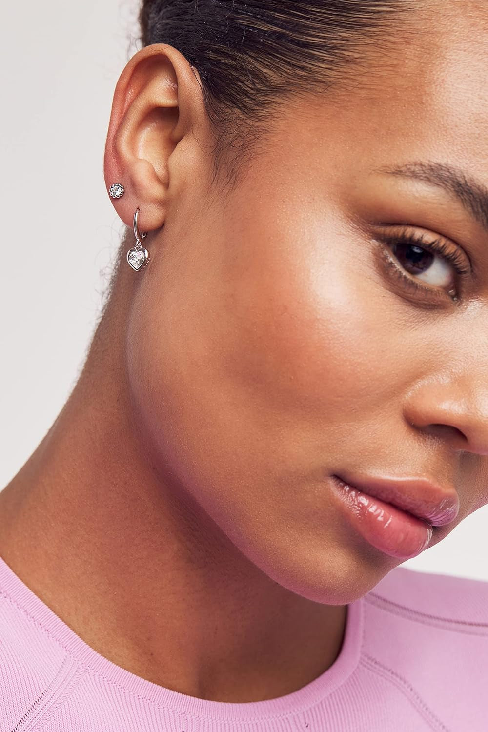 Hanniy Crystal Heart Huggie Hoop Earrings for Women