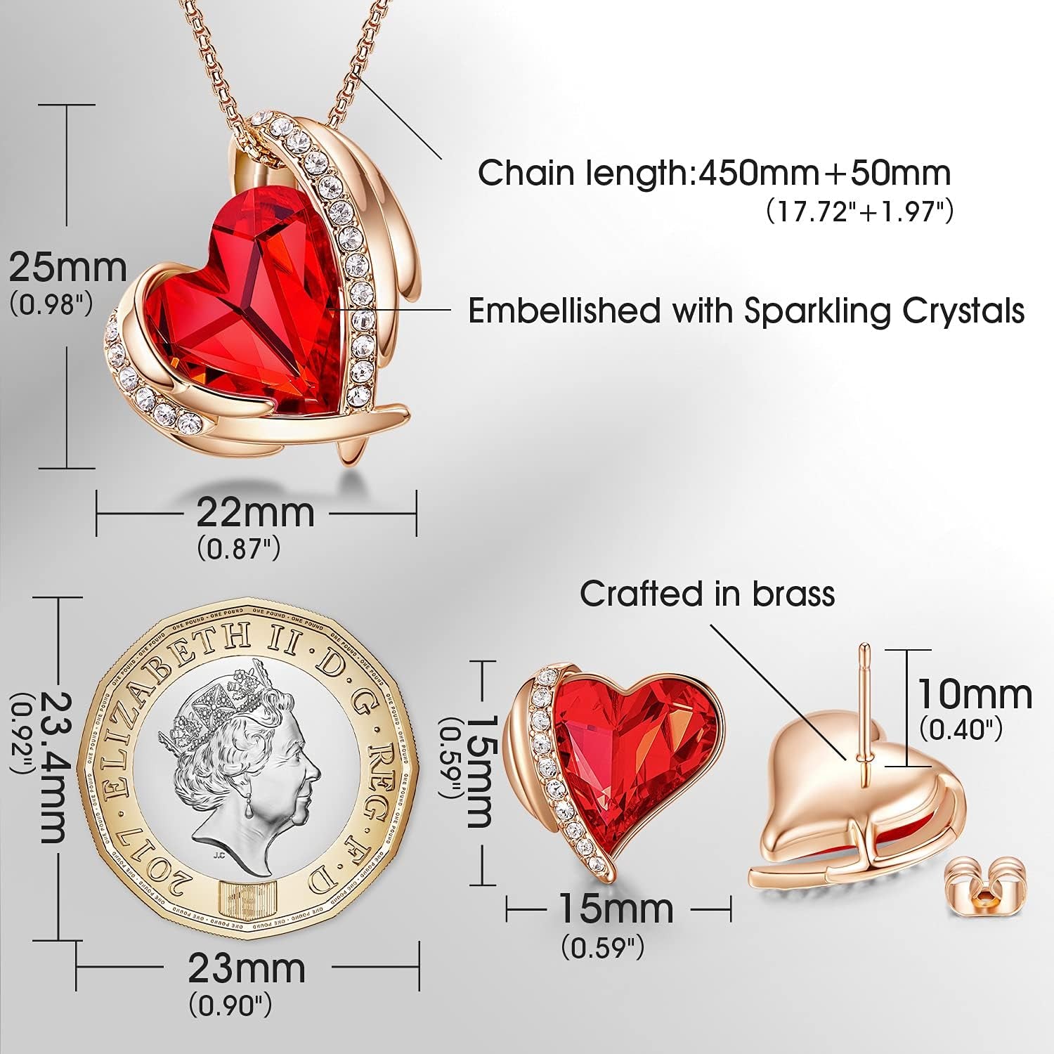 Jewellery Sets Gifts for Women Heart White/Rose Gold Necklaces and Earrings Set Valentines Christmas Anniversary Birthday Mother'S Day Jewelry Gifts for Mum Her Wife