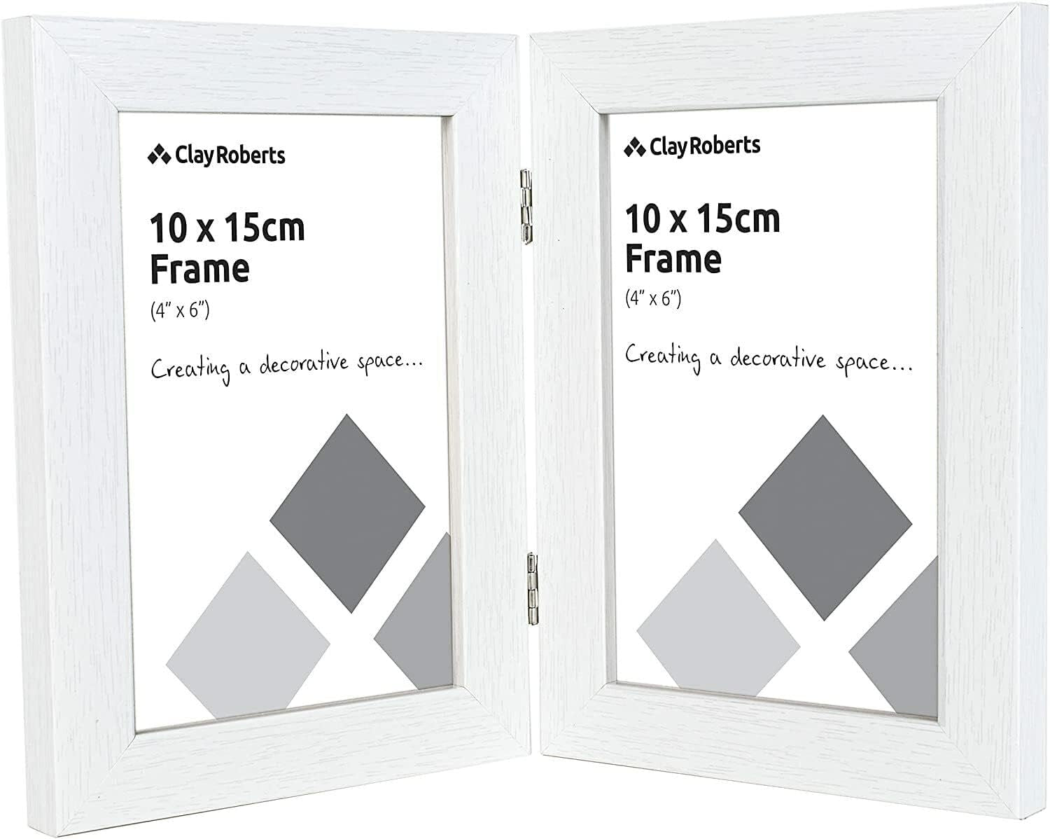 Double Photo Picture Frame 6 X 4, White, Holds 2 Standard Photographs, Freestanding, Twin Hinged 6X4" 10 X 15 Cm Picture Frames