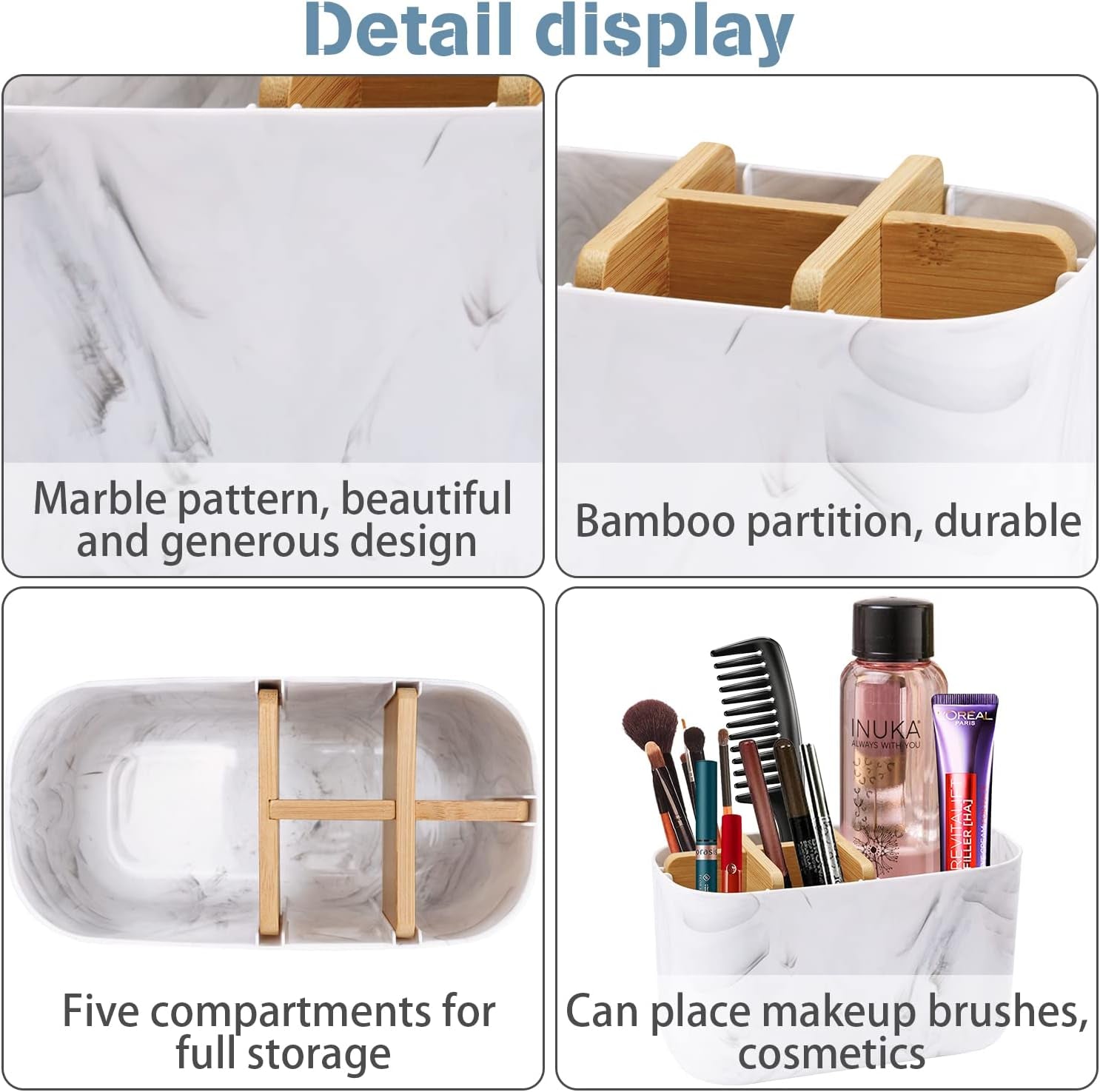 Bamboo Toothbrush Holder for Bathroom Storage Organizer Caddy, Electric Toothbrush Holder for Kids Family, 5 Slots Toothbrush and Toothpaste Holder White