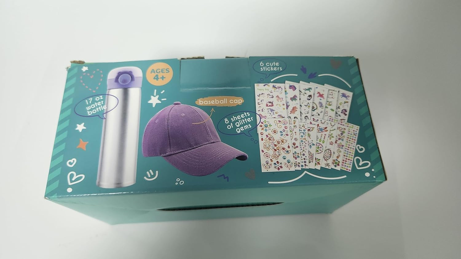 Gifts for Girls 4 5 6 7 8 9 10 Year Old DIY Water Bottle & Baseball Cap, Decorate Your Own Water Bottle with Gem & Unicorn Stickers, Valentine'S Day Birthday Present Girls Age 4-12, Cap & Bottle Craft