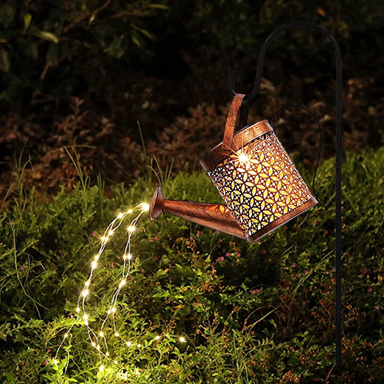 Watering Can Solar Lights with 48 LED | Waterfall Christmas Lights Garden Ornaments | Retro Outdoor Christmas Decorations & Gardening Gifts | Fairy Lights for Christmas Gifts