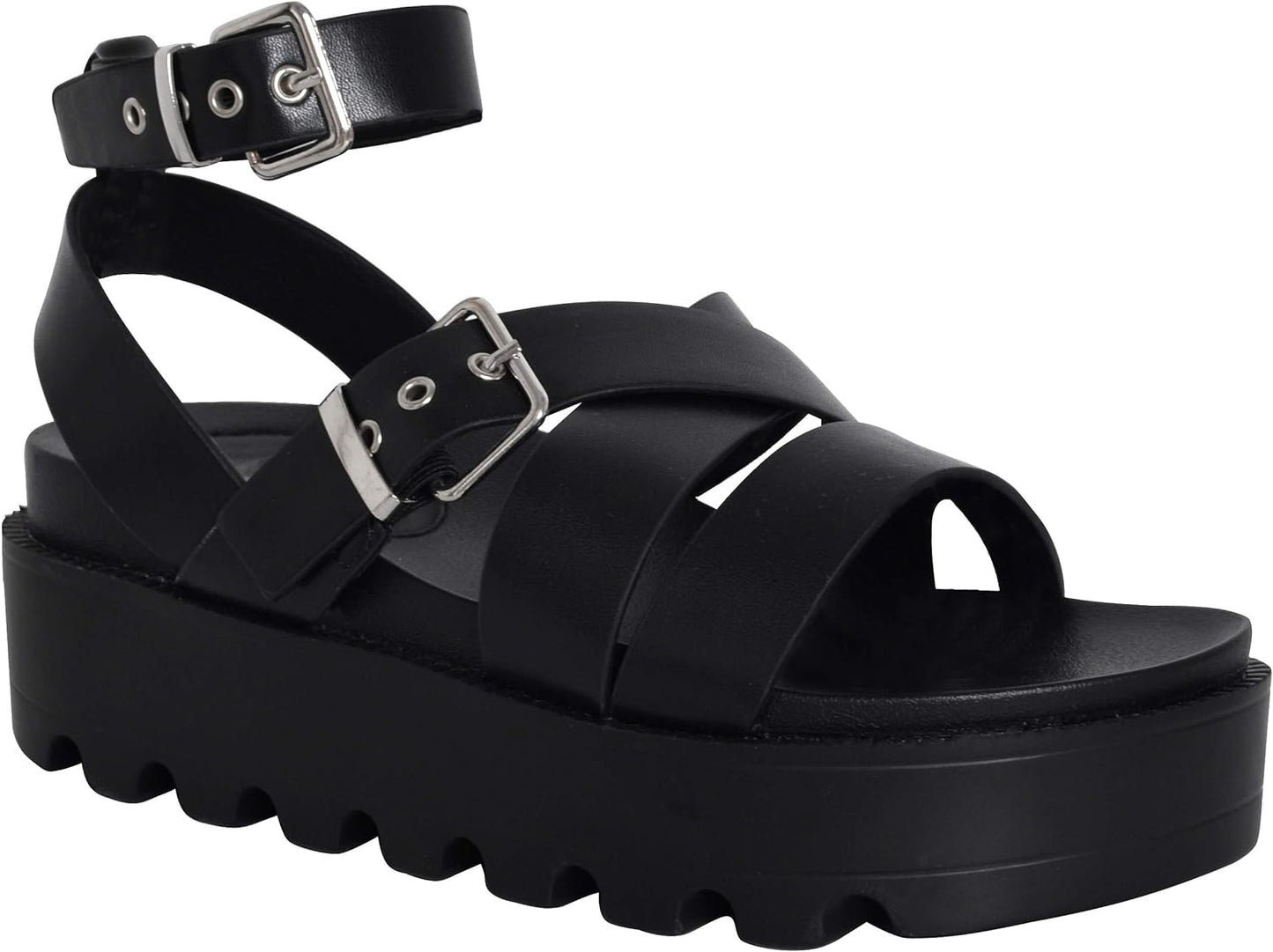 Womens Ladies Ankle Strap Sandals Vegan Flatform Summer Holiday Comfy Soft Fashion Buckle Chunky Lightweight Padded Strappy Shoes