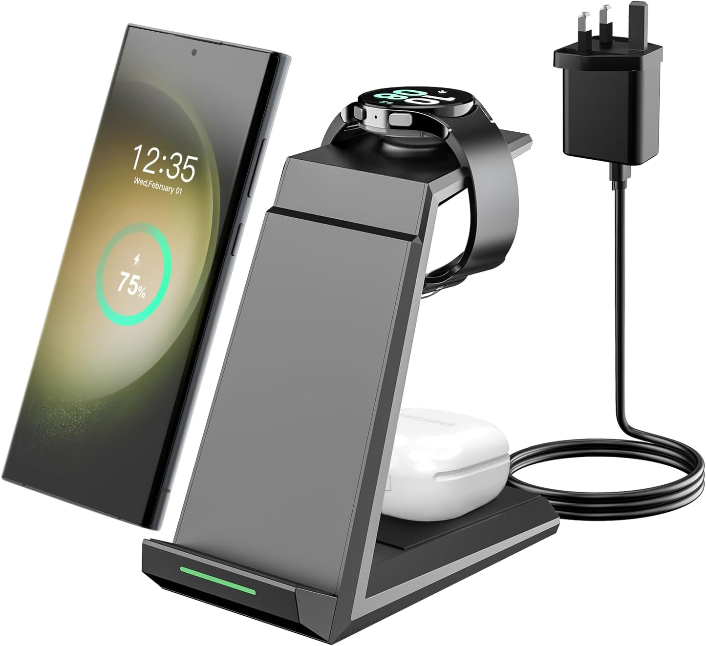Wireless Charging Station for Samsung -  3 in 1 Wireless Charger for Galaxy Watch 6/5/5 Pro Galaxy Buds, Induction Charging Stand for Multiple Devices S23 Ultra S22 S21 S20 Note 20 Z Fold Flip,P
