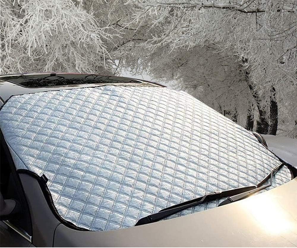 Heavy Duty Car Windscreen Cover for Ice Frost Snow Windshield Protector Sun Shade Van 4X4 SUV - 100% Scratch Free unlike Magnetic Covers(147X100Cm)
