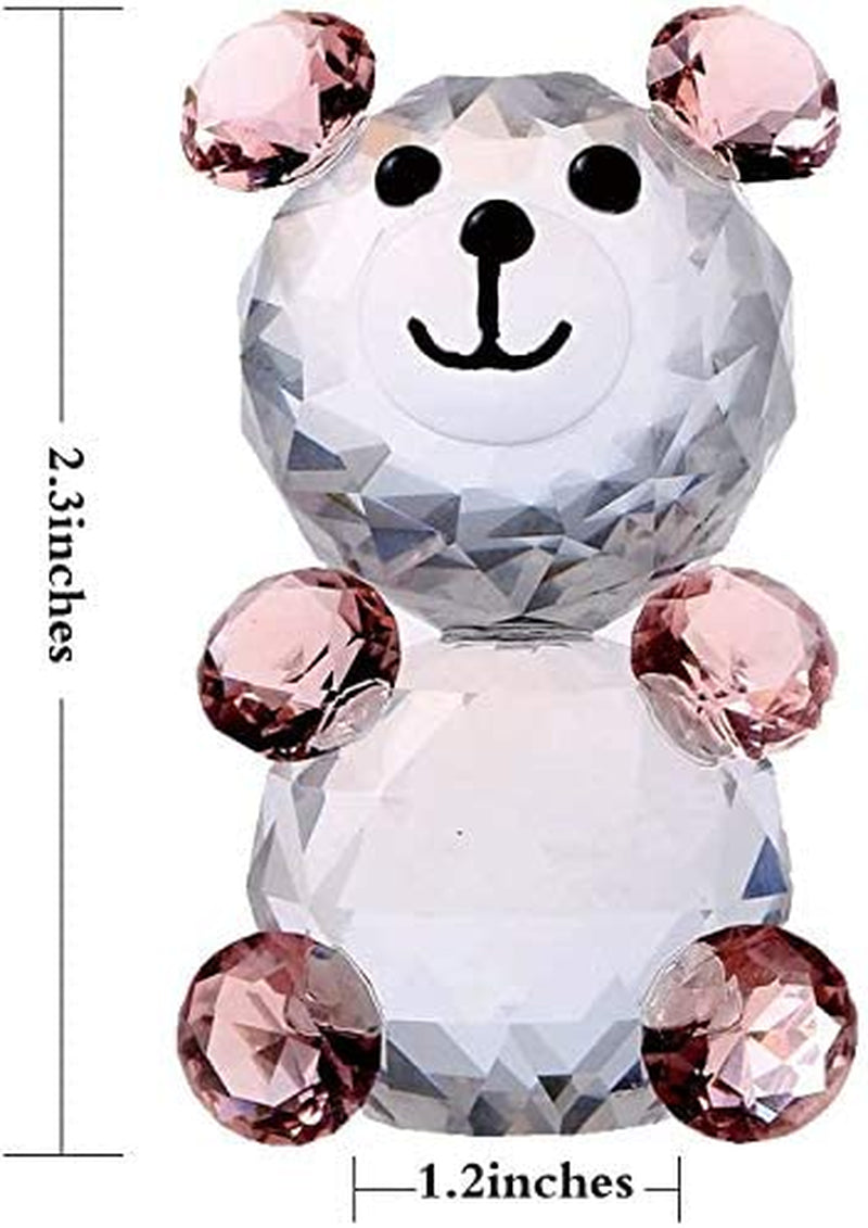 Crystal Bear Figurine,Glass Animal Paperweight Best for Christmas Gifts,Good Luck (Pink Bear)