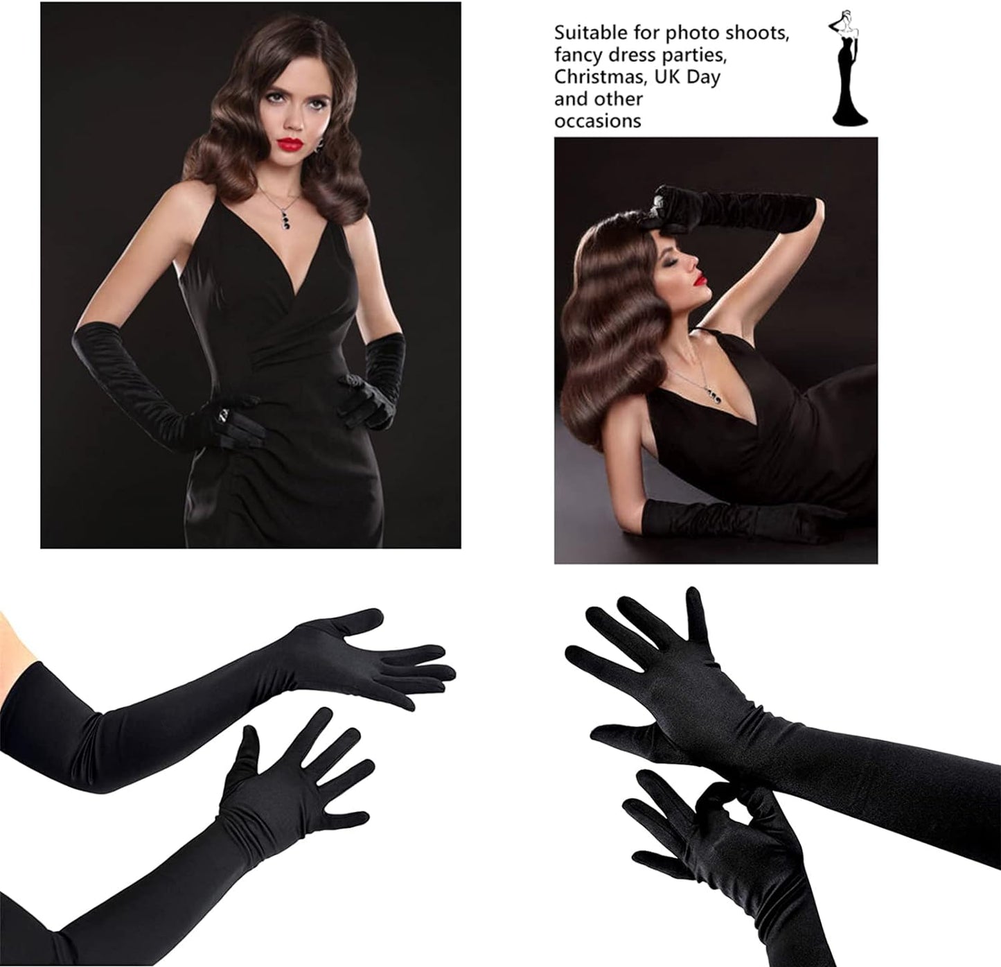 Elegant Long Black Satin Gloves for Women - Formal Wedding & Fancy Dress Accessories - Glamorous and Comfortable