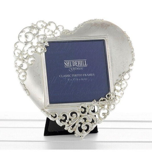 Silver Lace Heart Photo Frame Anniversary Valentines Gift Present 3" X 3"