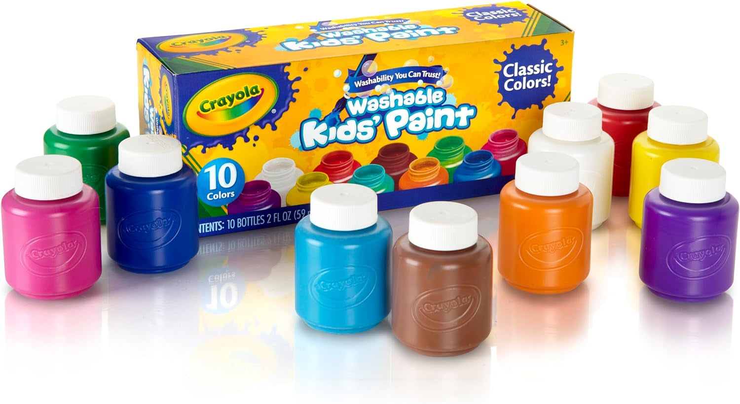 Washable Paints - Assorted Colours (Pack of 10) | Perfect for Any Arts & Crafts Needs - Easily Washable | Ideal for Kids Aged 3+