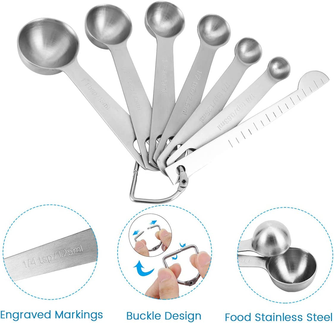 Measuring Cups and Spoons Set, 13 Pieces Premium Stainless Steel Measuring Spoons with Ruler Scoop/Clip for Baking, Liquid and Solid