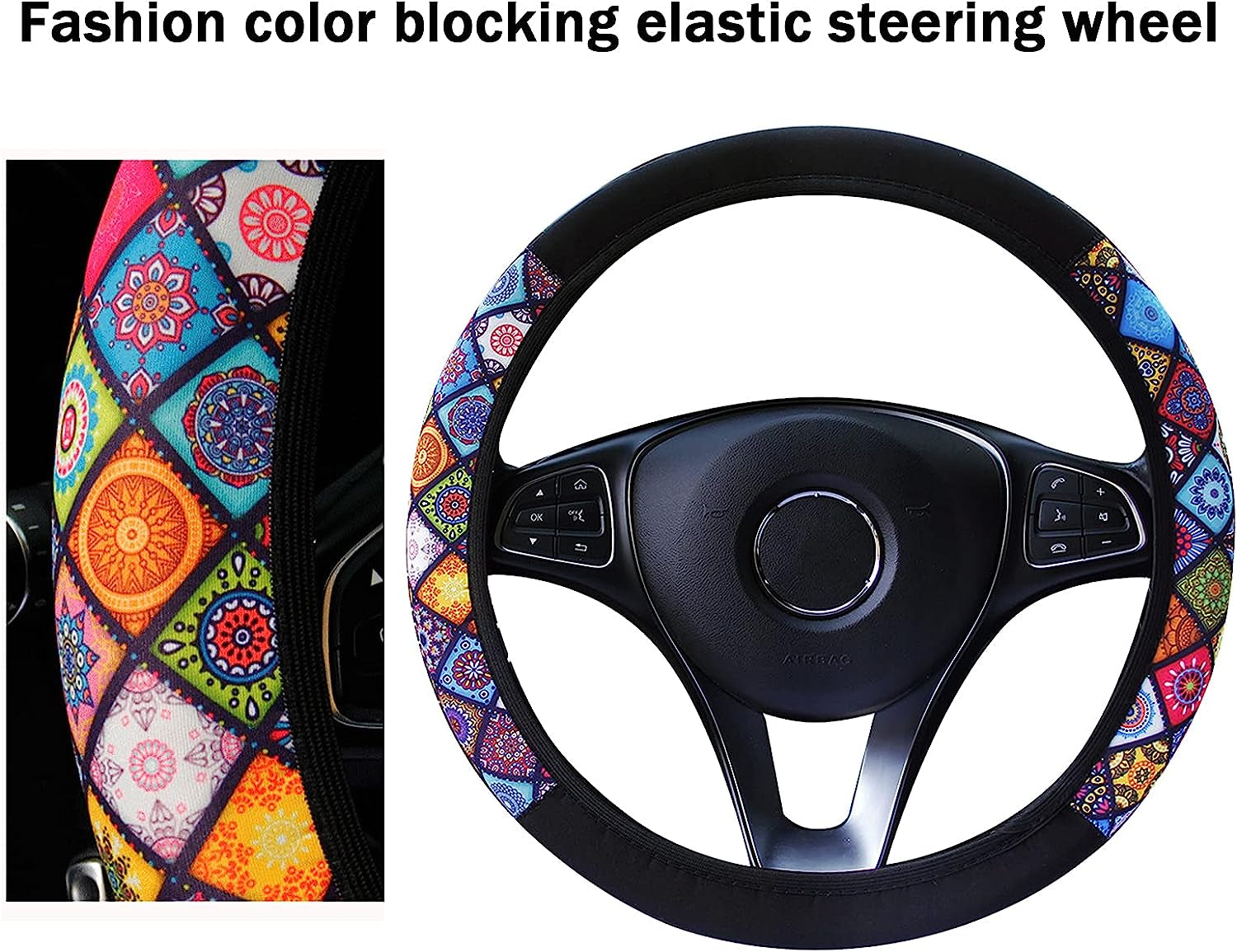 Steering Wheel Cover,Ethnic Style Coarse Flax Cloth Automotive Wheel Cover,Sweat Absorption Auto Car Wrap Cover,Anti-Slip Breathable Car Steering Wheel Protector for Car/Women,Fit Most Cars 15 Inch