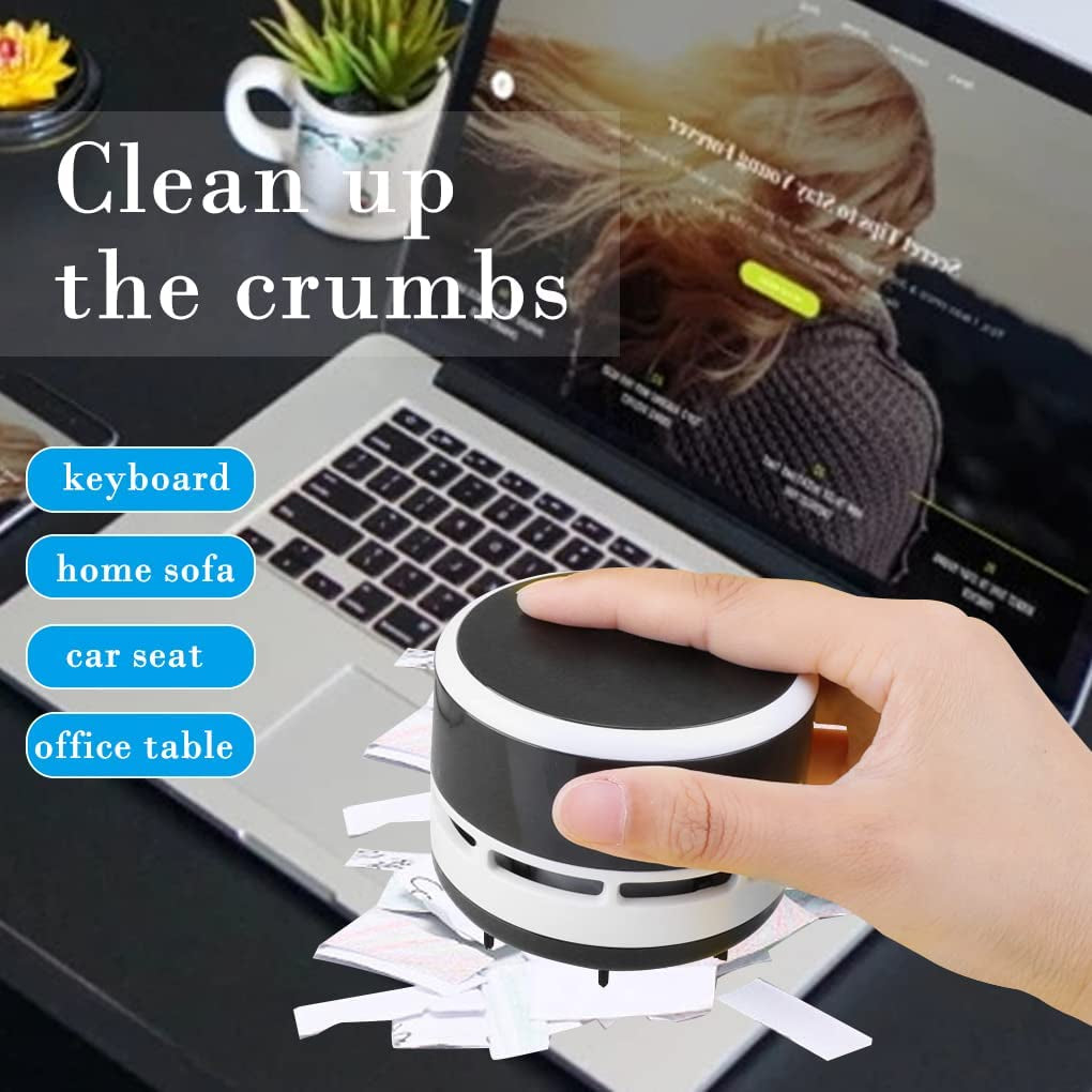 Mini Crumb Vacuum Cleaner Portable Desktop Sweeper Handheld Cordless Multifunction Cleaning for Home,Office, Cars，Pet Hairs No Battery Included (Black)