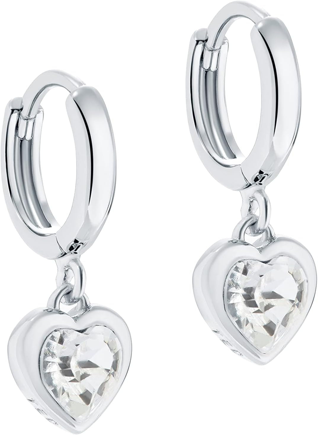 Hanniy Crystal Heart Huggie Hoop Earrings for Women