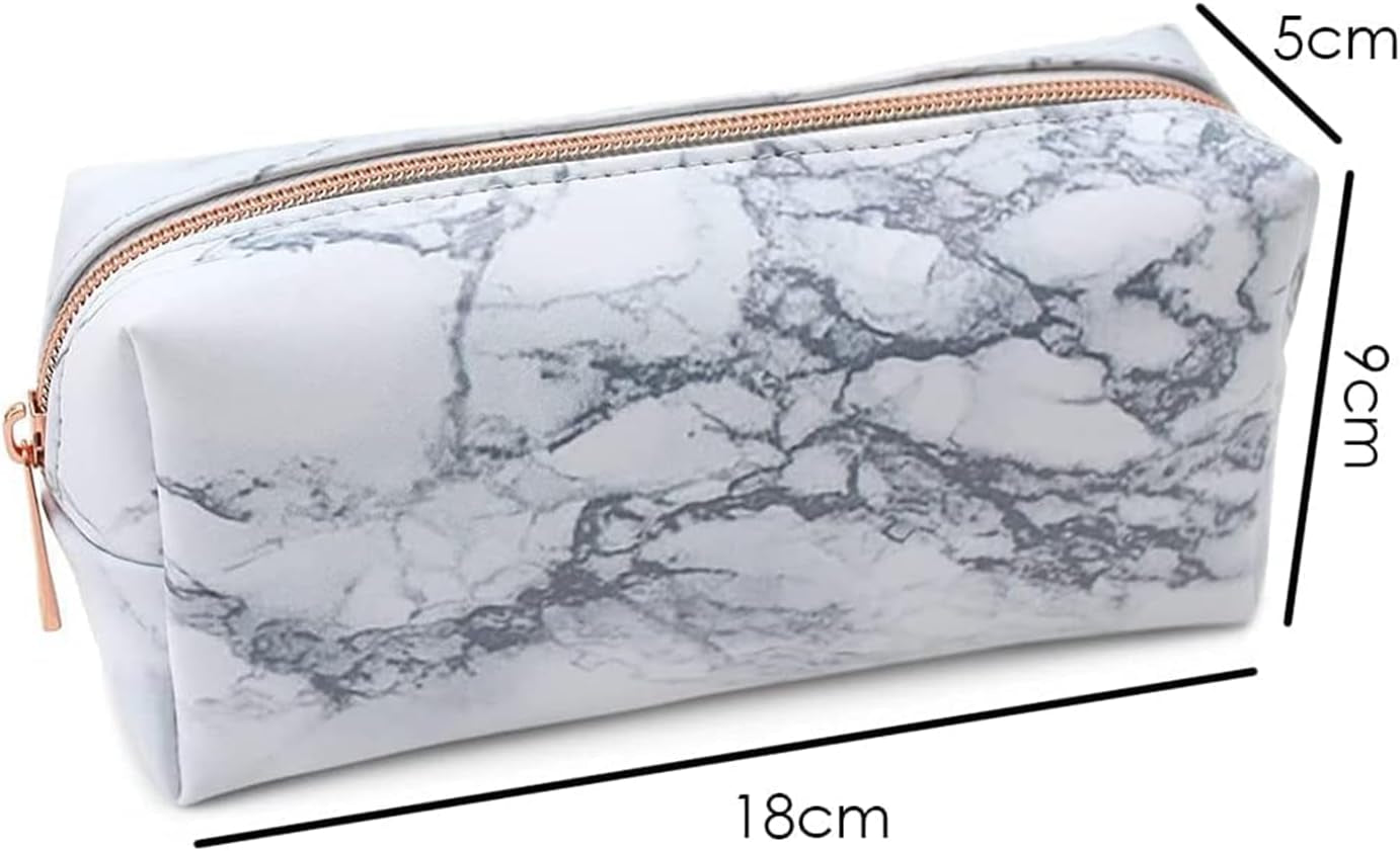 Fashion Stationery-White Marble Pencil Case for Women Girls Teenagers Make up Bags Ladies Cosmetic Bag or Gifts for Her for Girl