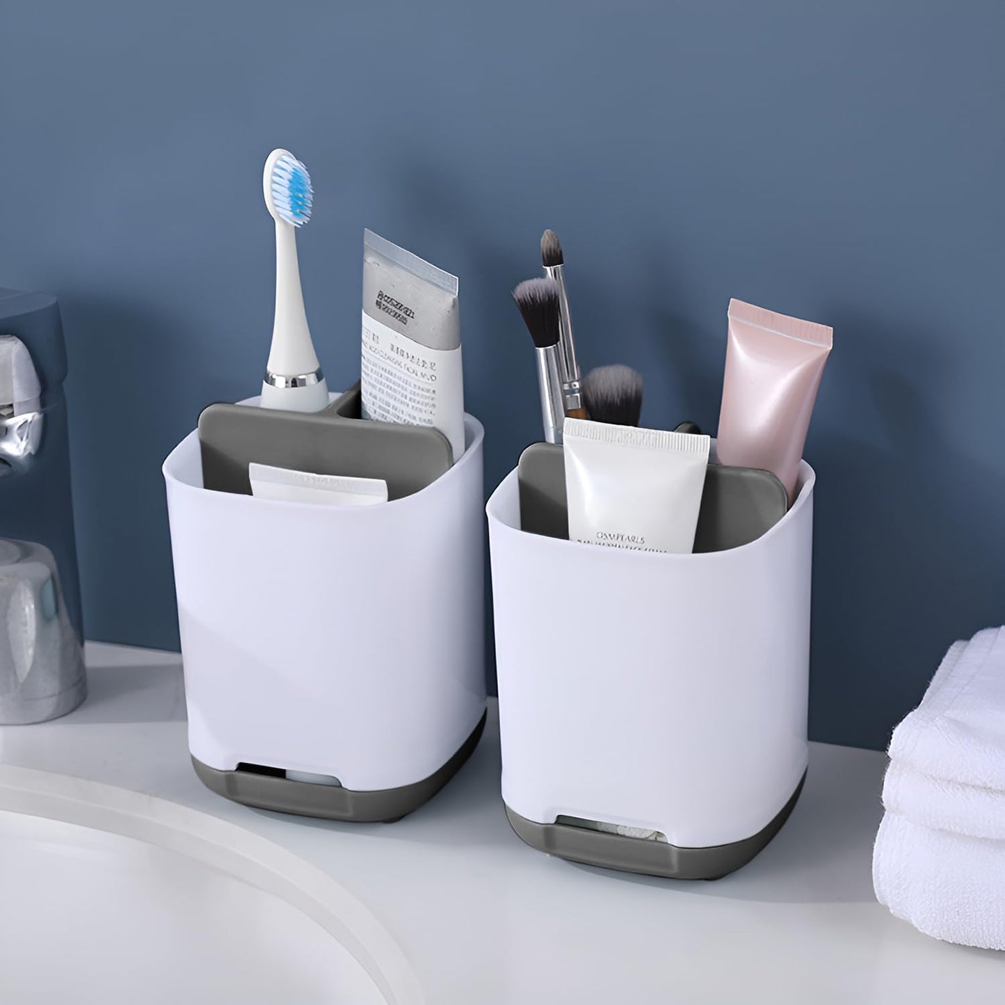 Toothbrush Holder, 3 Slots Toothbrush Organizer with Drainage Holes Multifunctional Electric Toothbrush Holder Easy Cleaning Multi-Functional Storage Box (Gray-S)