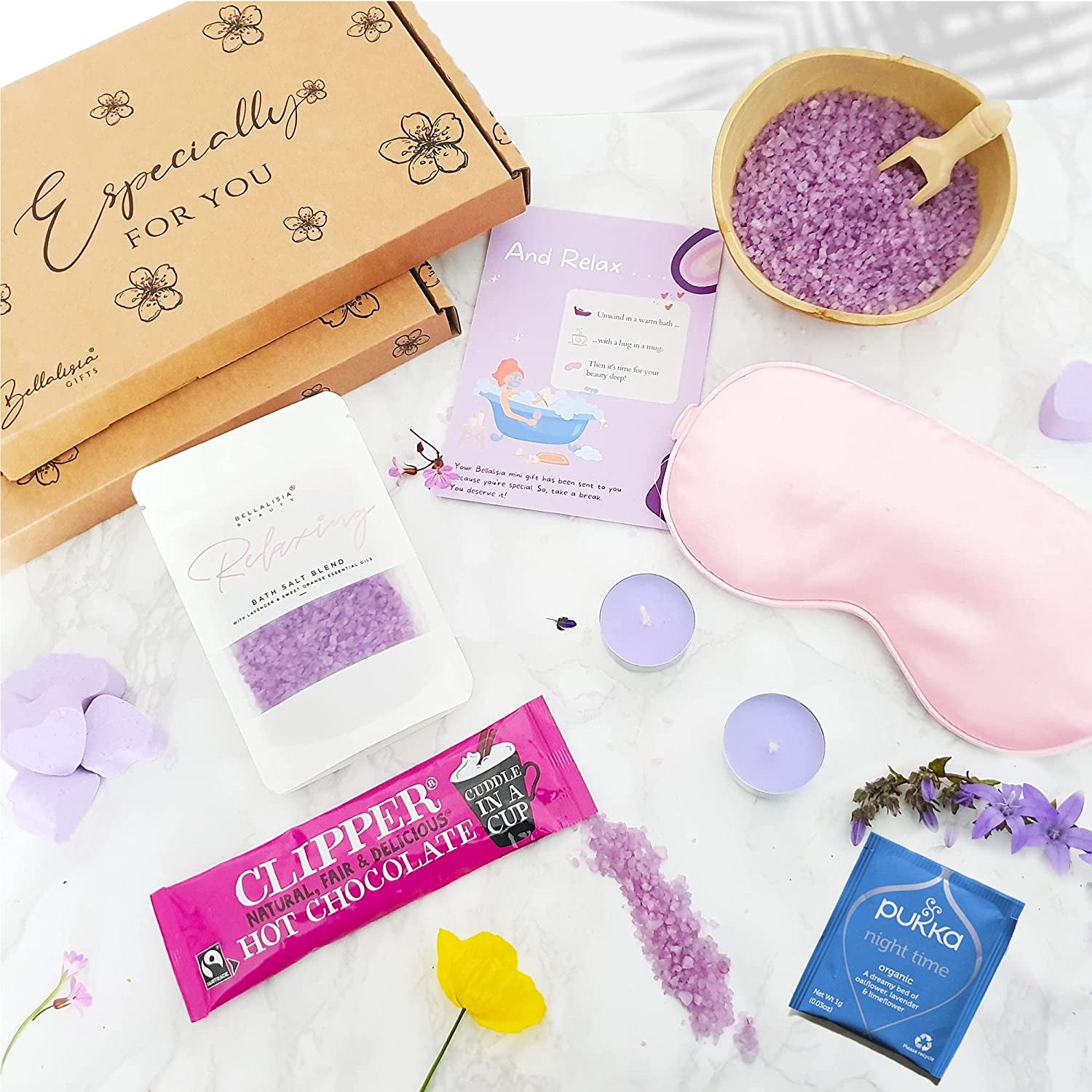 Relaxation Gifts for Women De Stress Self Care Pamper Hamper Kit, Hug in a Box Bath Presents Relaxing Mums Gift Set, Brilliant Christmas Gifts or Birthdays Gifts for Her to Relax and Enjoy