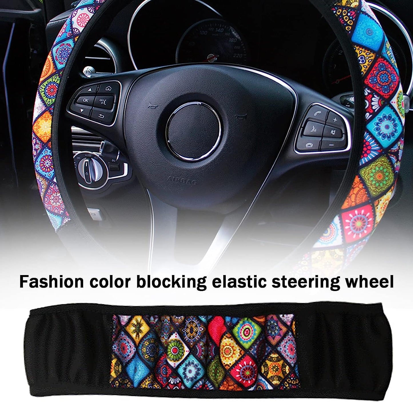 Steering Wheel Cover,Ethnic Style Coarse Flax Cloth Automotive Wheel Cover,Sweat Absorption Auto Car Wrap Cover,Anti-Slip Breathable Car Steering Wheel Protector for Car/Women,Fit Most Cars 15 Inch