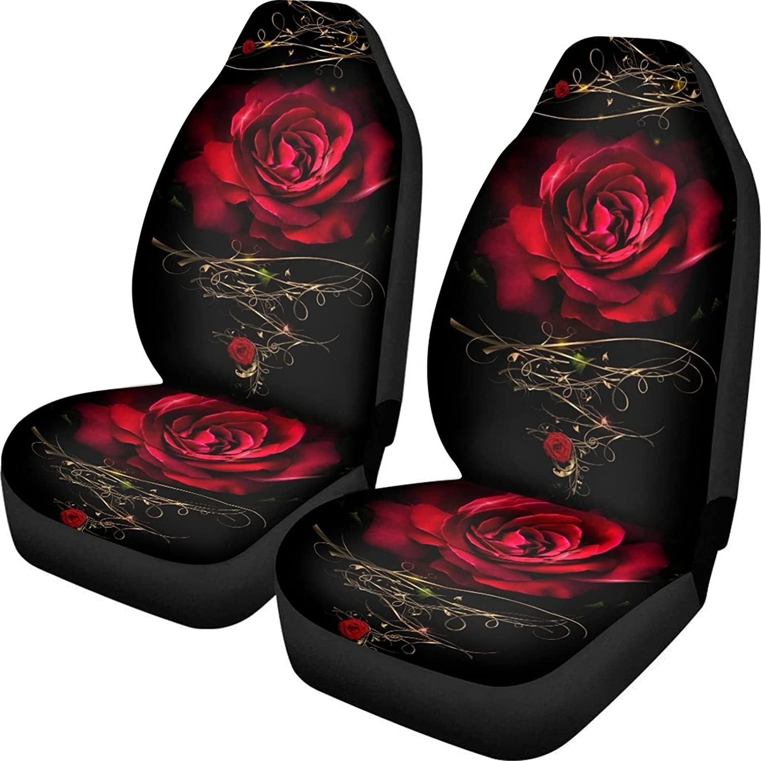 Car Seat Cover for Front Seat Only Red Rose Flower Easy to Install Car Accessories Universal Fit for SUV Truck Vans Sedans Bucket Seat Protector Car Seat Cushions for Women Men