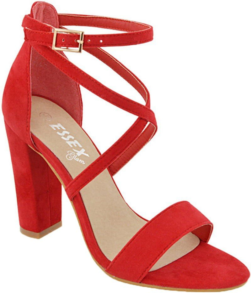 Womens Ankle Strap Block Heel Sandals Ladies Strappy Buckle Prom Party Shoes Size 3-8
