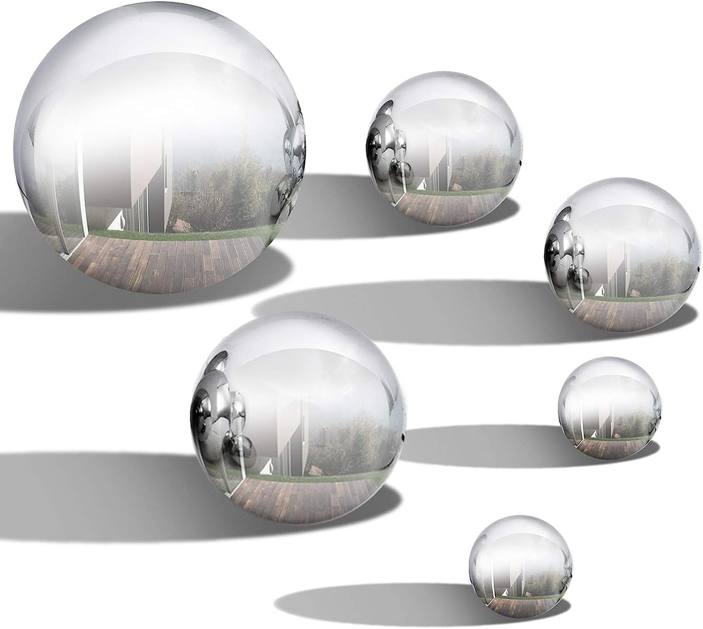 6 Pcs Garden Gazing Ball - 50-150Mm Stainless Steel Mirror Polished Reflective Hollow Ball Ornament Sphere Globe for Home Outdoor Christmas Decorations (Set of 6 Pcs)