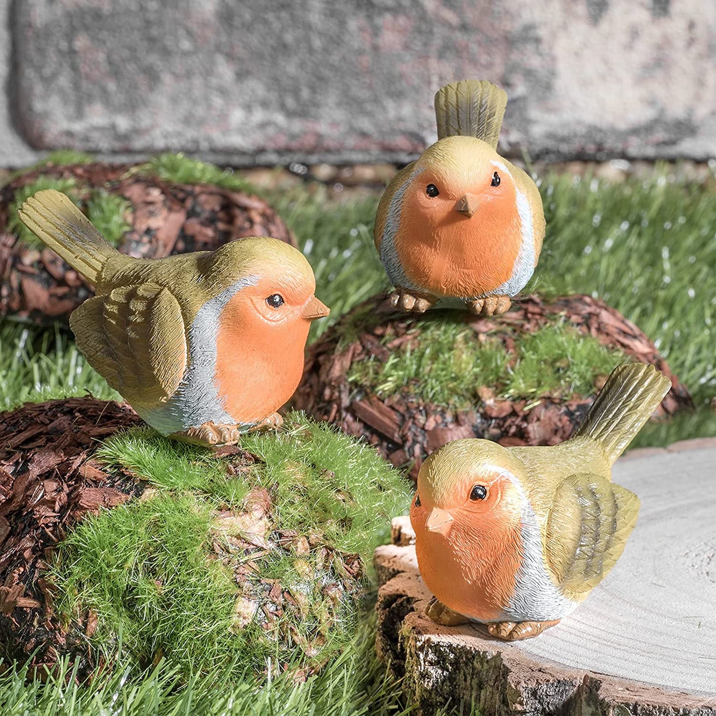 Set of 3 Robins Bird | Garden Ornaments Outdoor Statue | Resin Accessories, Topping Robin Bird Statue for Patio Lawn Windowsill Home Decor and Garden Gifts