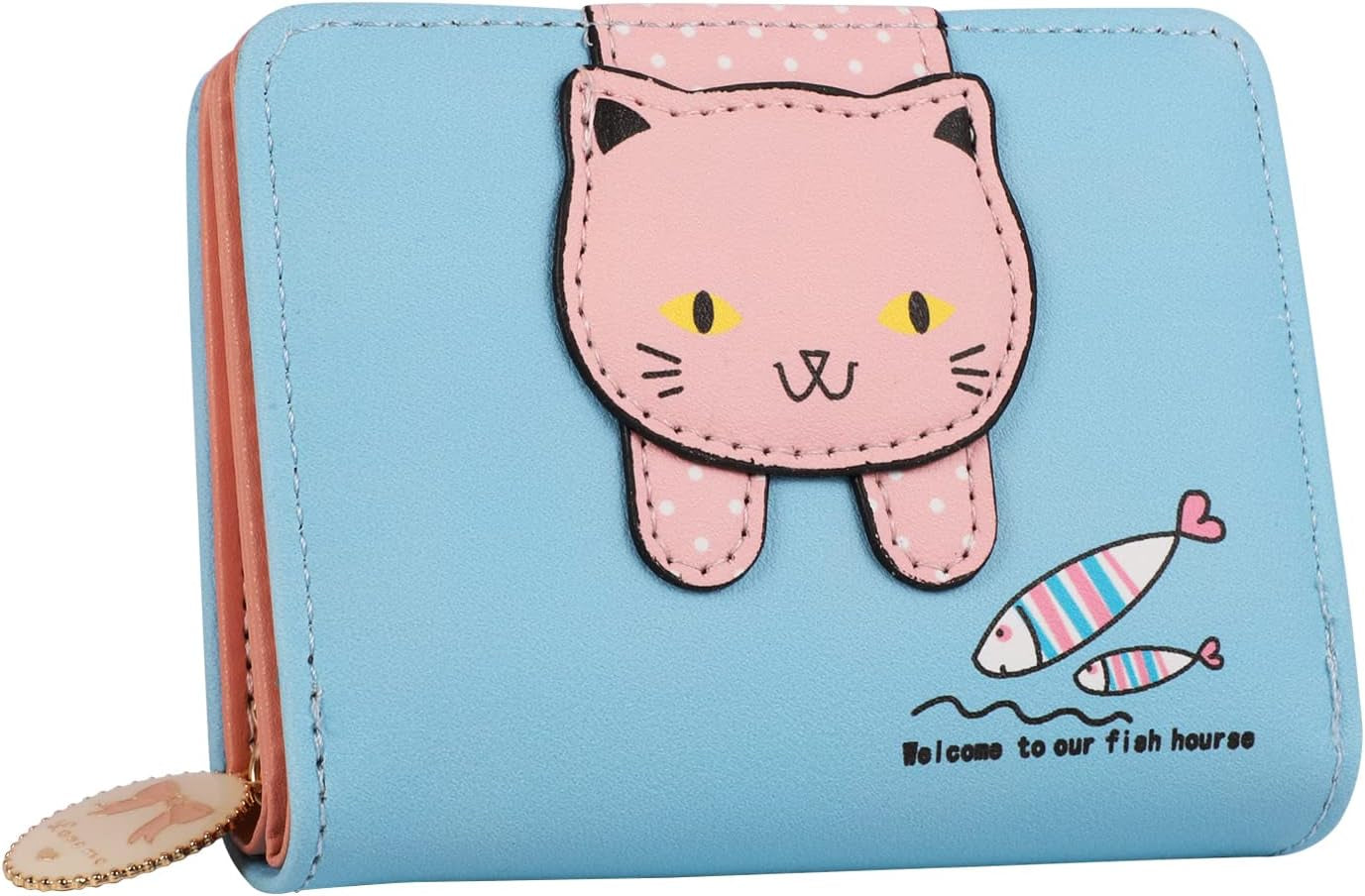 Girls Women Purses, Cute Cat Wallet Small PU Leather Coin Purses with Metal Zipper for Kids Teens Women Gift (Pink)