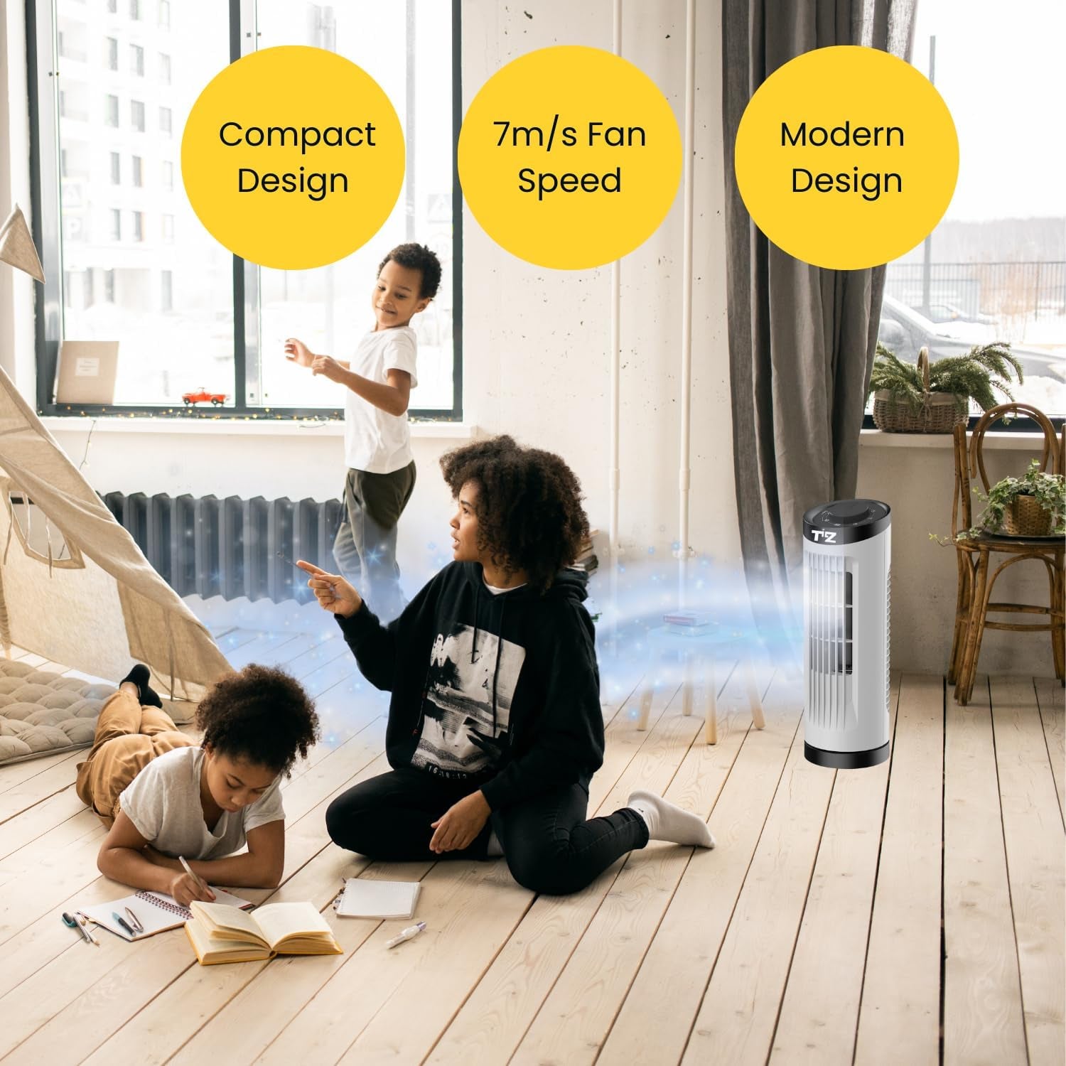 Mini Tower Fan - 12 Inch Desktop 70° Oscillating, Small Electric Portable Desk Fan, Quiet Cooling Bedroom 3 Air Conditioning Speed Cooling - Powerful Fan for Home, Bedrooms and Office